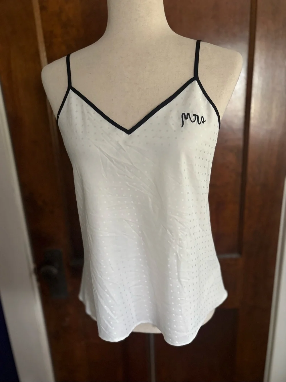 Kate Spade New York “Mrs.” Embroidered Satin Bridal Cami Top White Swiss Dot XS